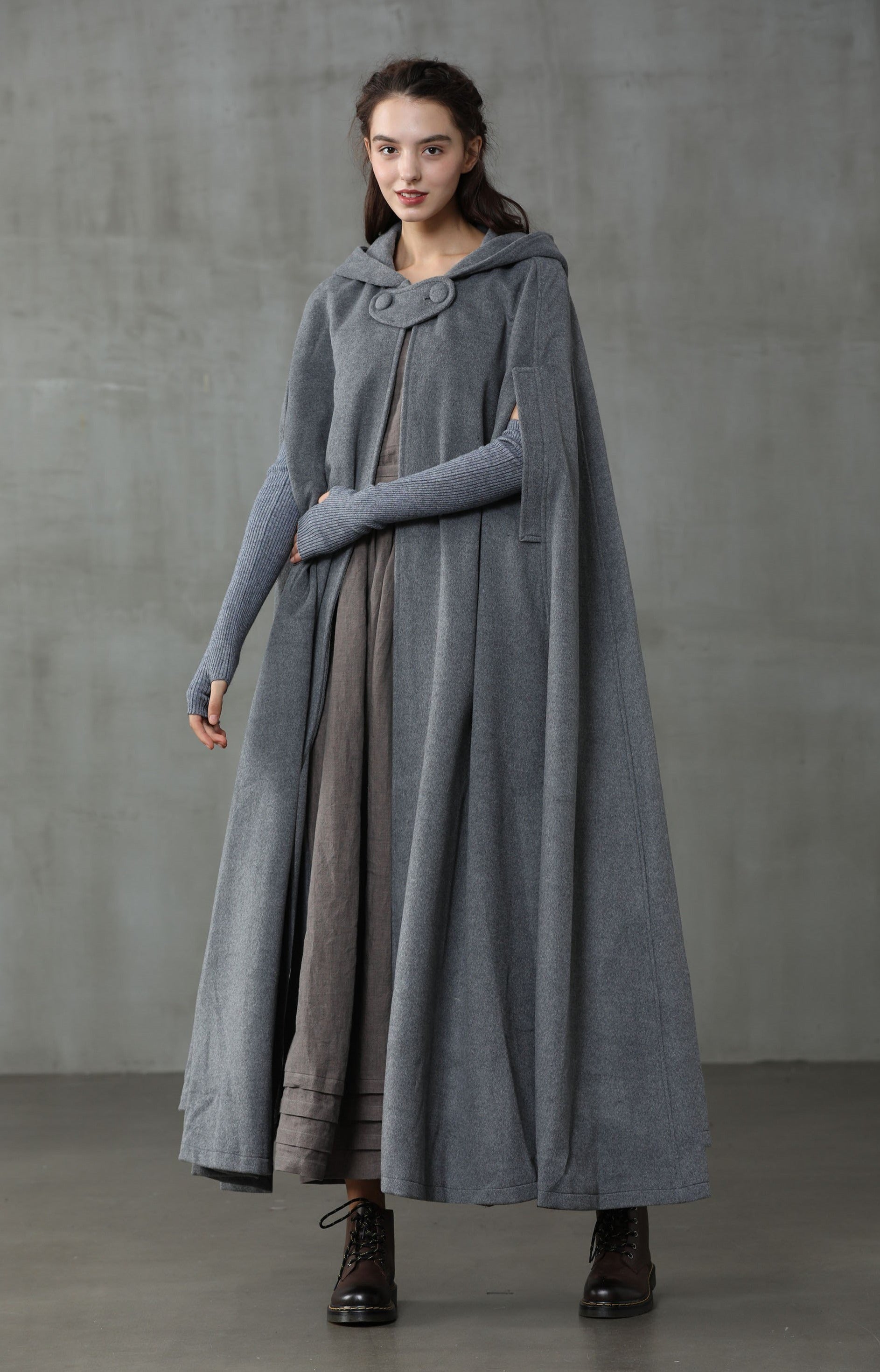 Linennaive Maxi Hooded Wool Coat Cloak