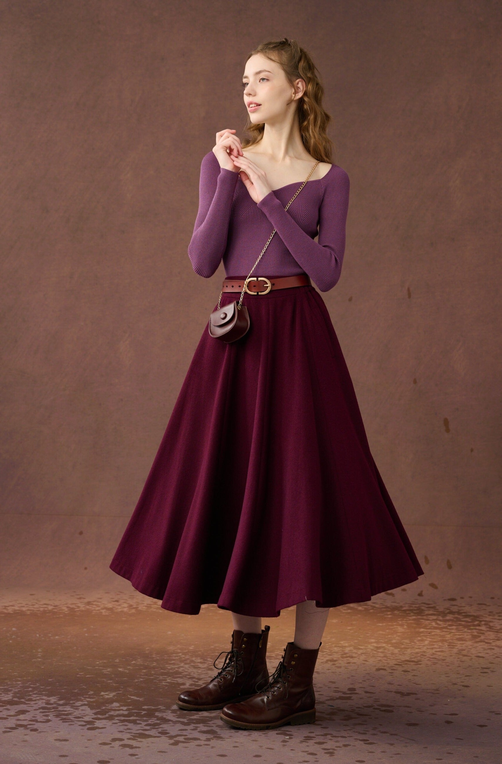 The Soft Lawn 12 | Midi Wool Skirt SaddleBrown / Xs