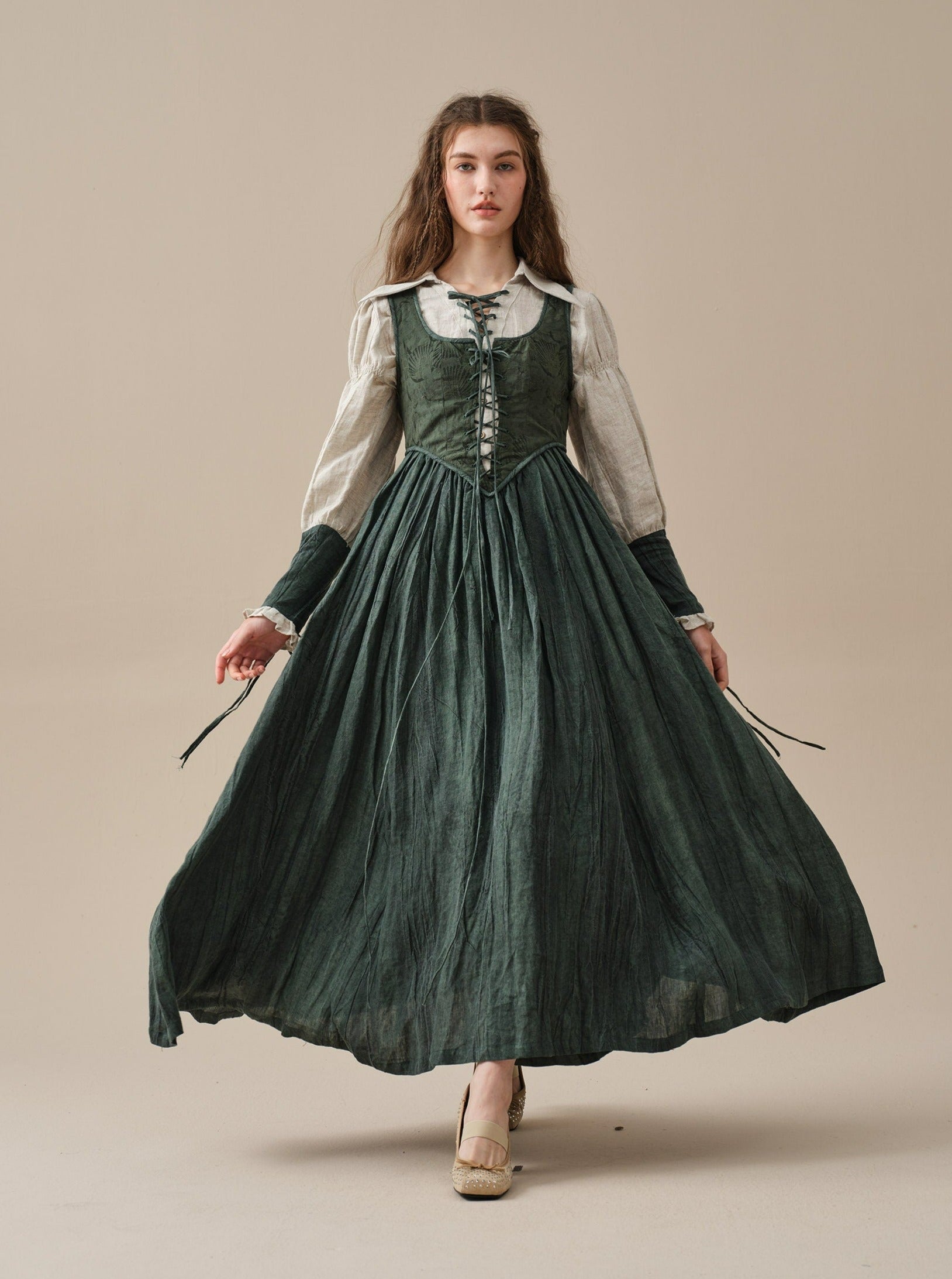 Linen Dress in Grass, Vintage Linen Skirt, Corset Linen Dress, Elegant Dress,  Wedding Dress, Summer Dress Linennaive 