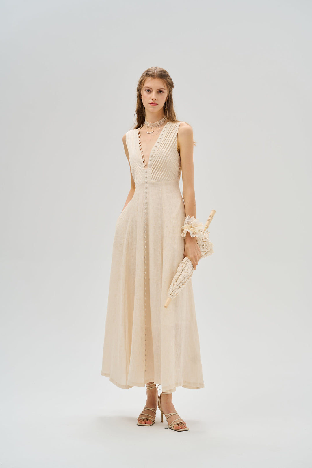 Rebecca 18 | Pleated Maxi Linen Dress