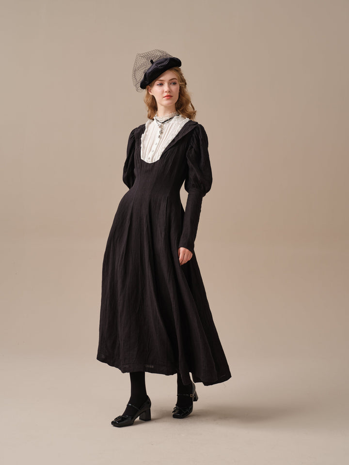 Luna 19 | 100% linen pintucked black dress