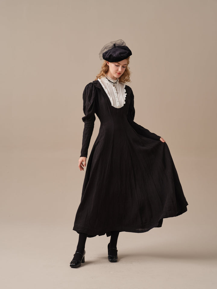 Luna 19 | 100% linen pintucked black dress