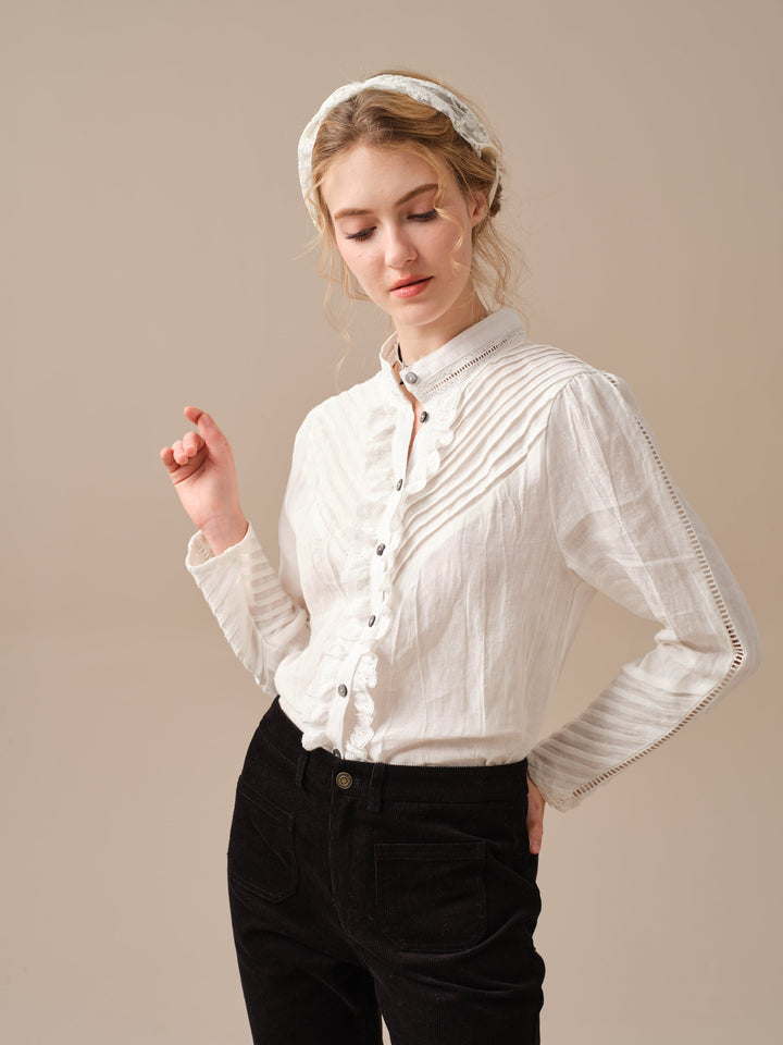 MARY 28 | Pintucked White Linen Shirt