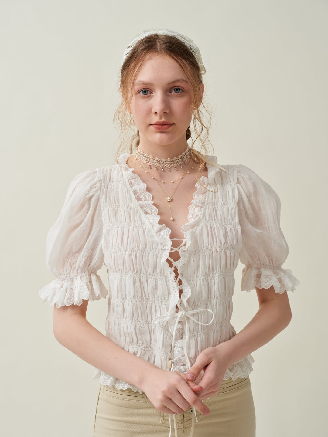 Luna 26 | lace up linen top blouse