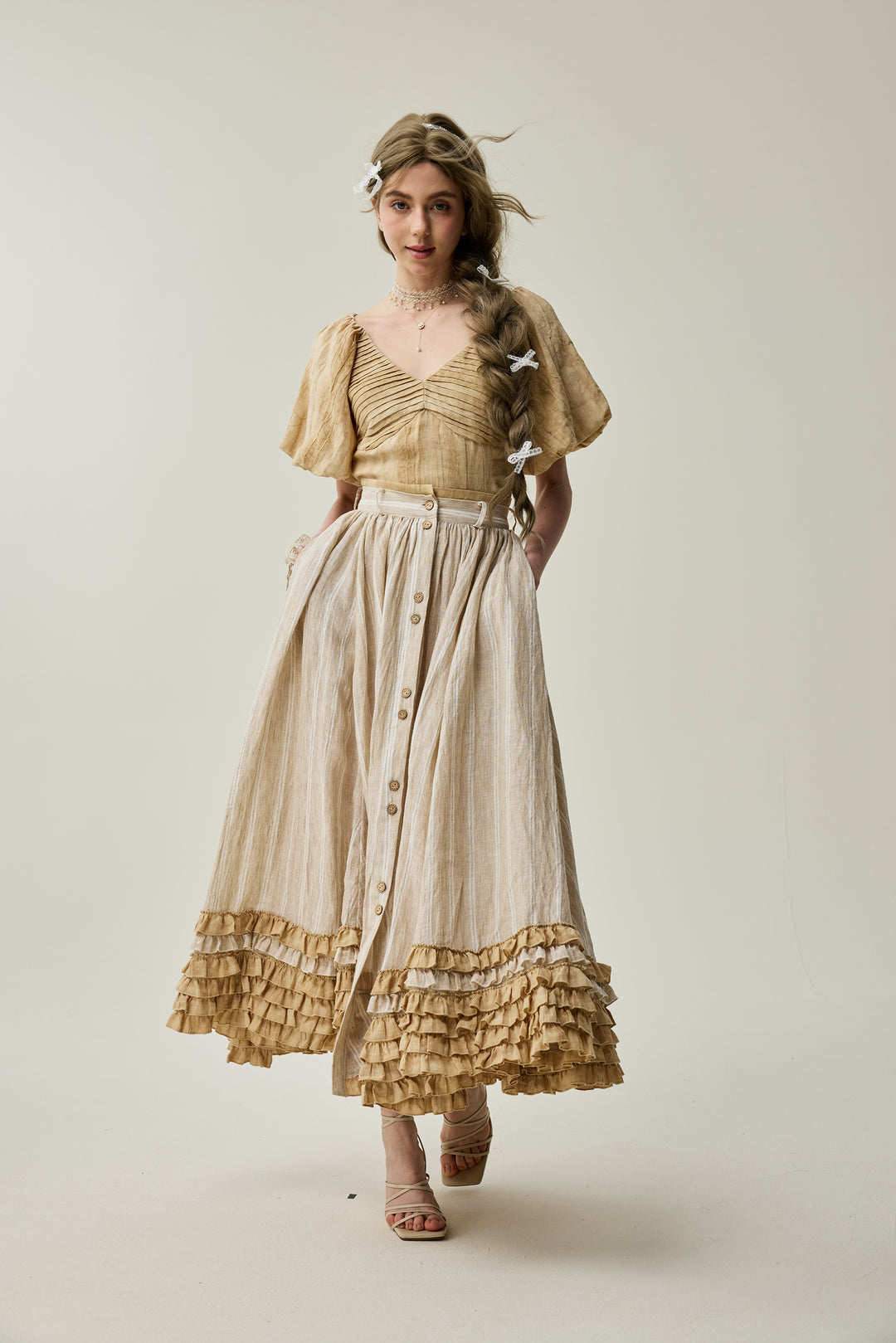 Dorothy 27 | Ruffled maxi linen skirt