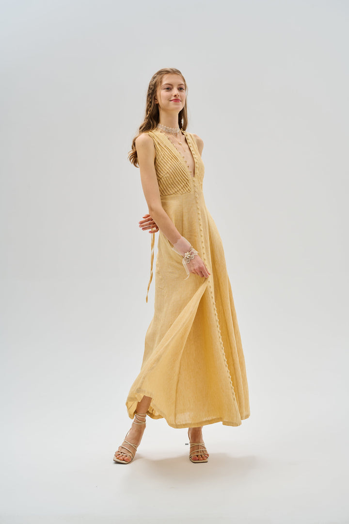 Rebecca 18 | Pleated Maxi Linen Dress