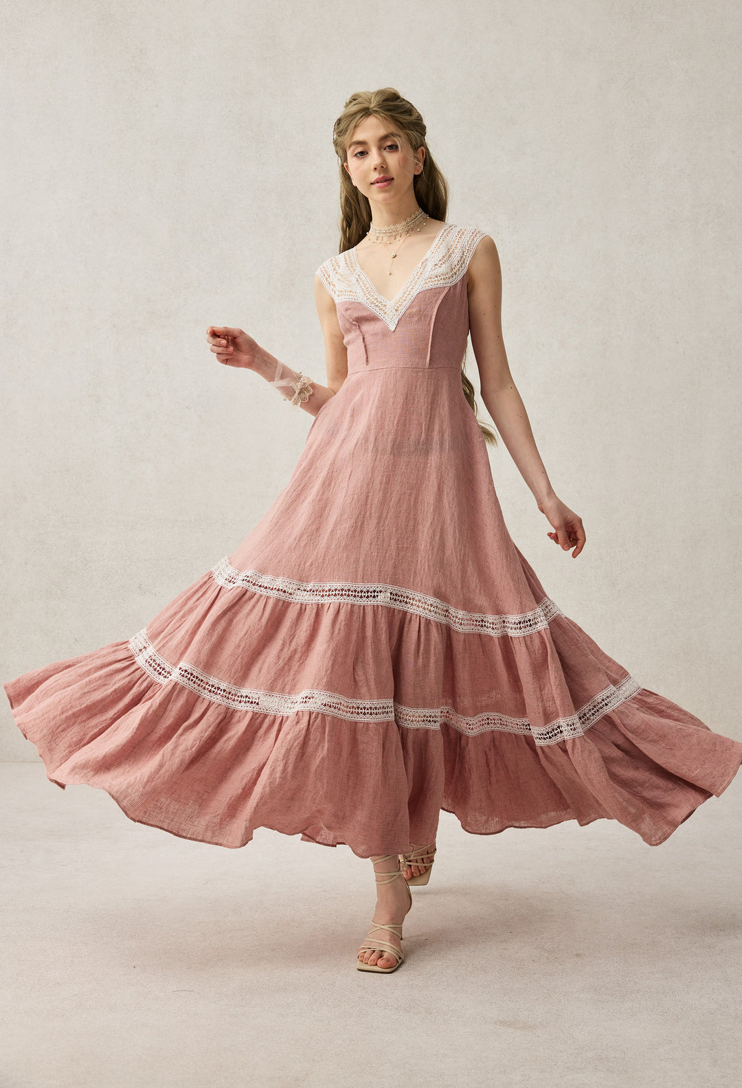 Cherry Tree 25 | Lace Linen flared dress