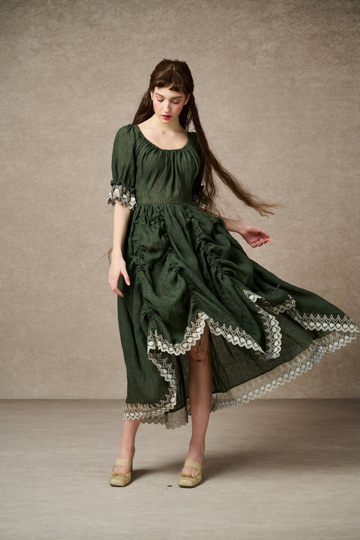 Elowen 27 | Lace Linen dress gown ( 2 way to wear )