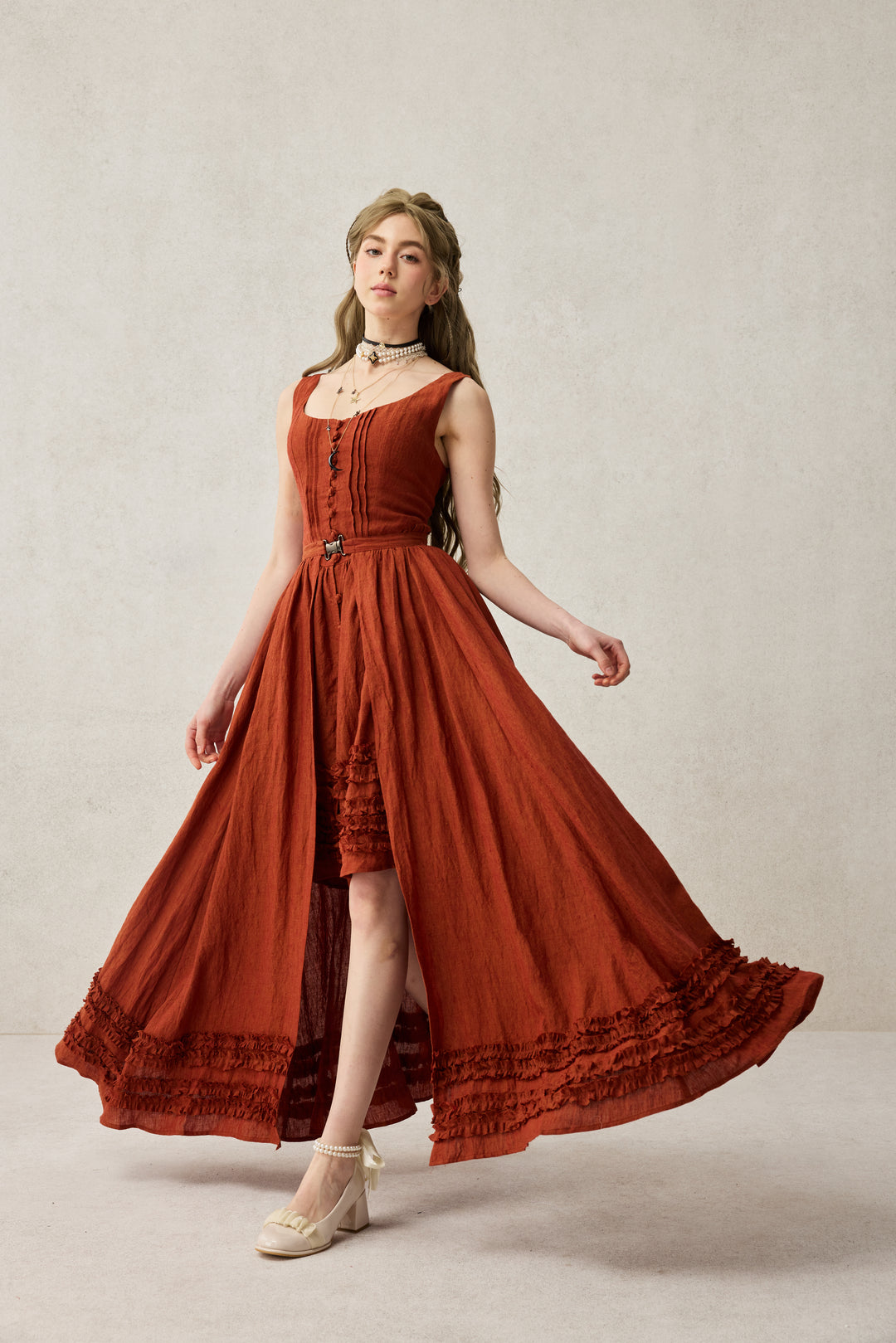 Wearable Poetry 17 | Ruffled linen dress & skirt （2 pieces)