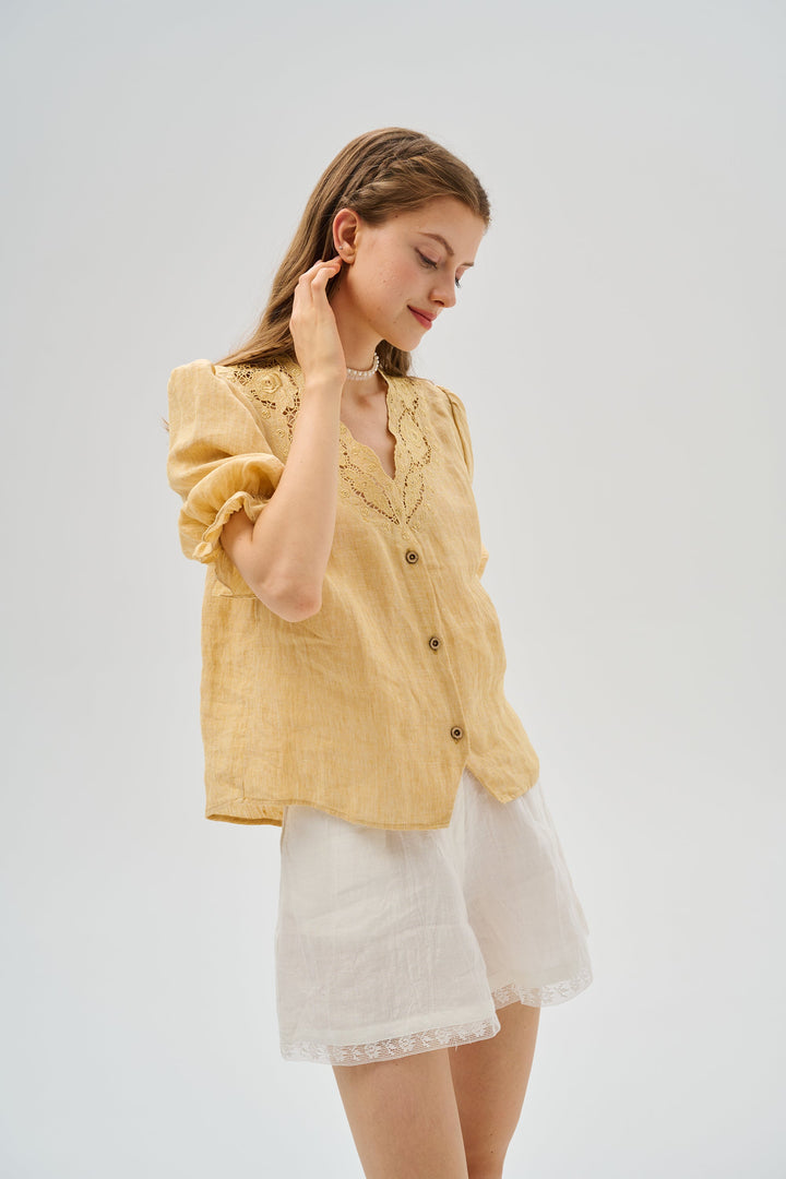 Summer 17 | openwork 100% linen blouse with lace