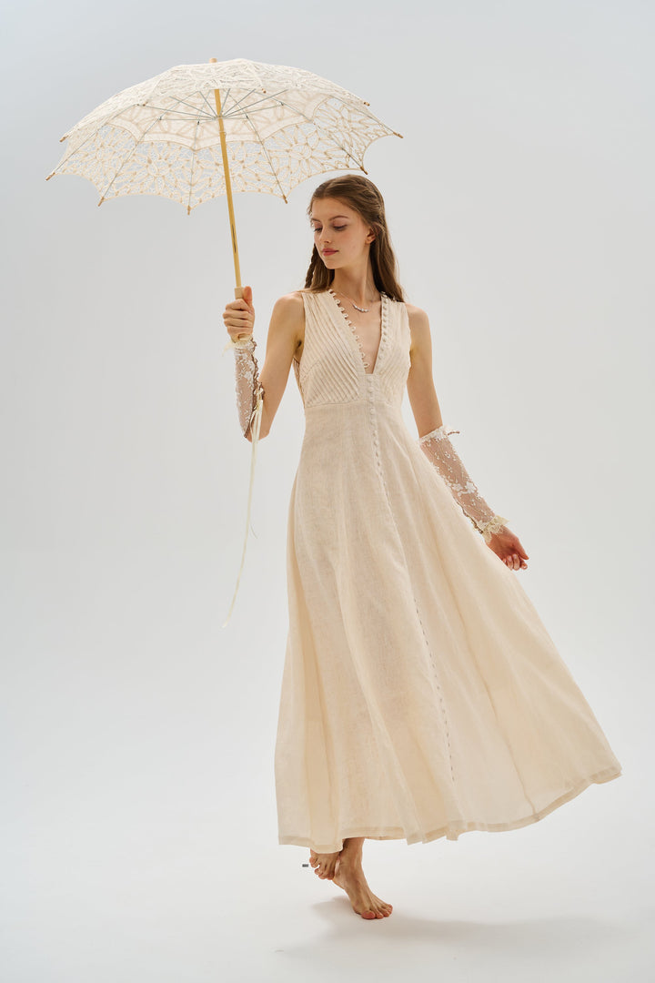 Rebecca 18 | Pleated Maxi Linen Dress