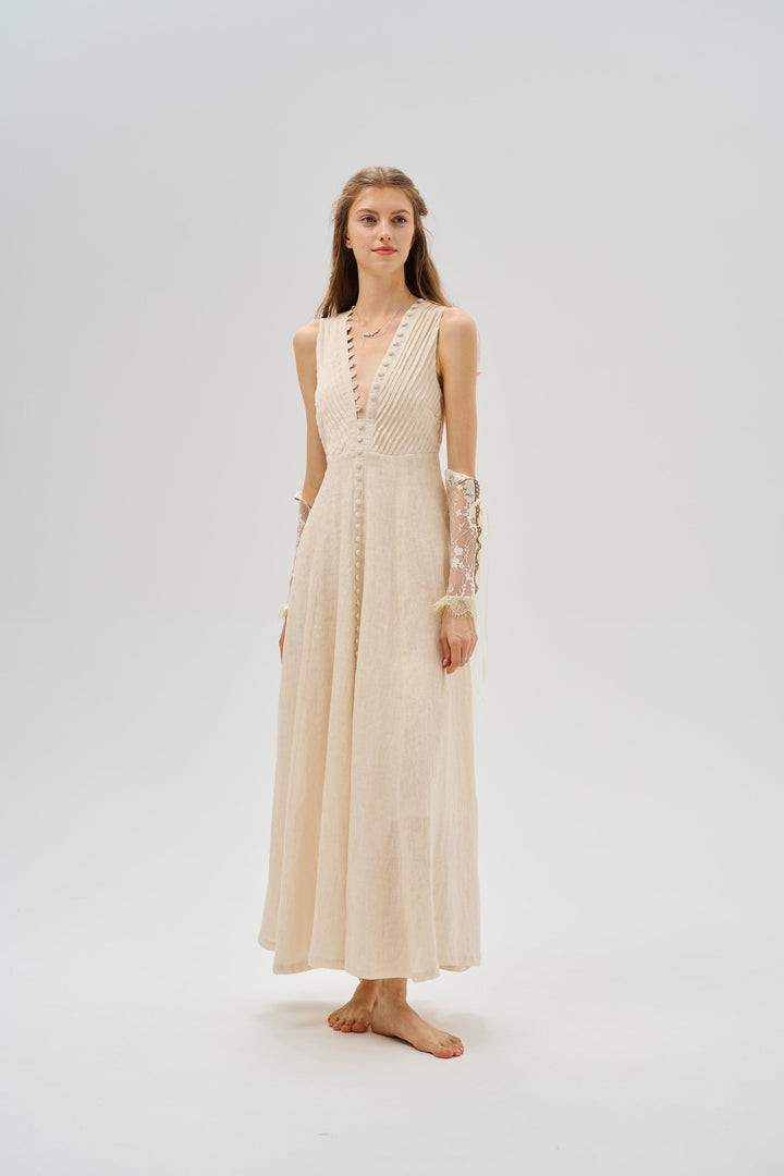 Rebecca 18 | Pleated Maxi Linen Dress