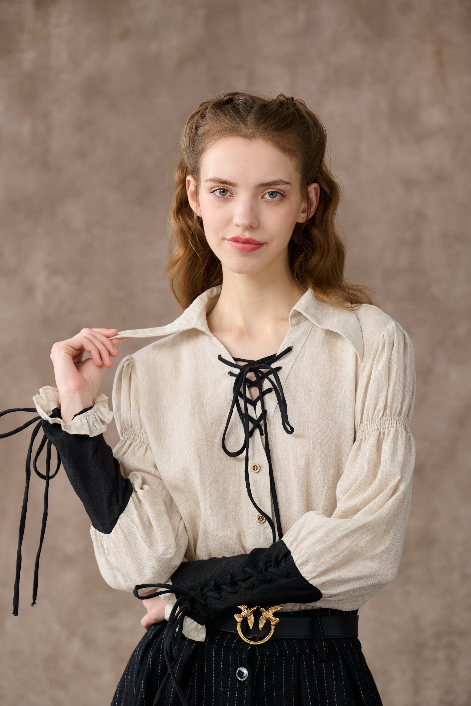 SARAH 17 LACE UP LINEN SHIRT Linennaive