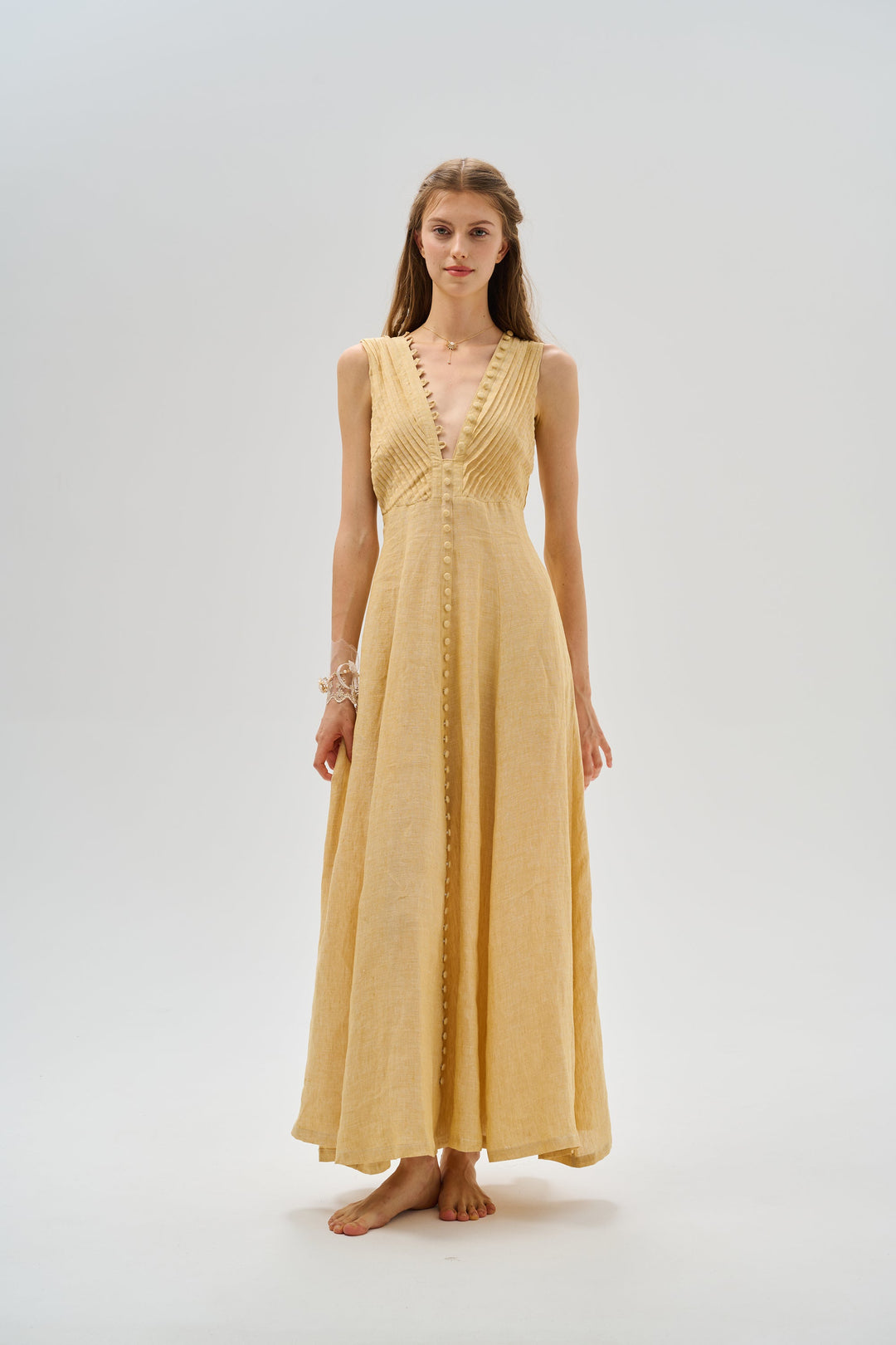 Rebecca 18 | Pleated Maxi Linen Dress