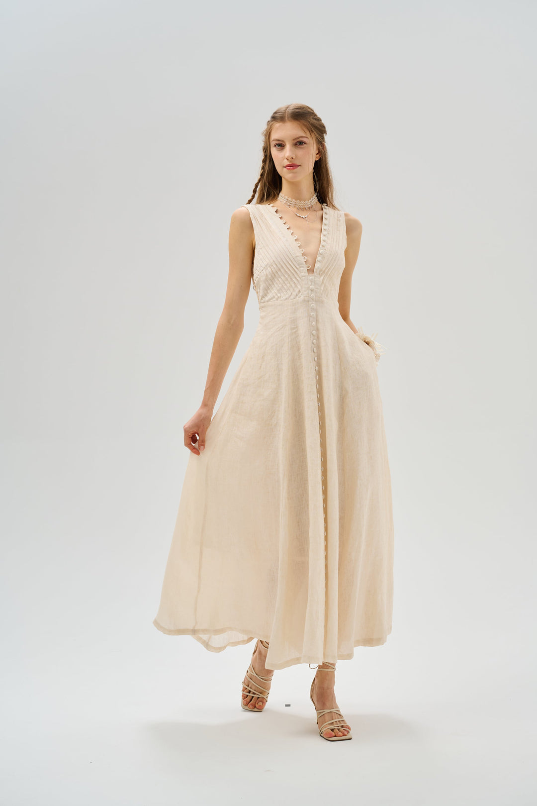 Rebecca 18 | Pleated Maxi Linen Dress