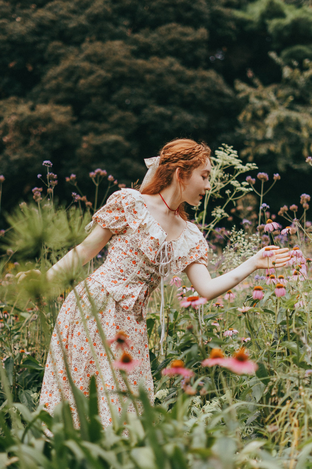 Leanne 17 | lace up floral linen dress with lace