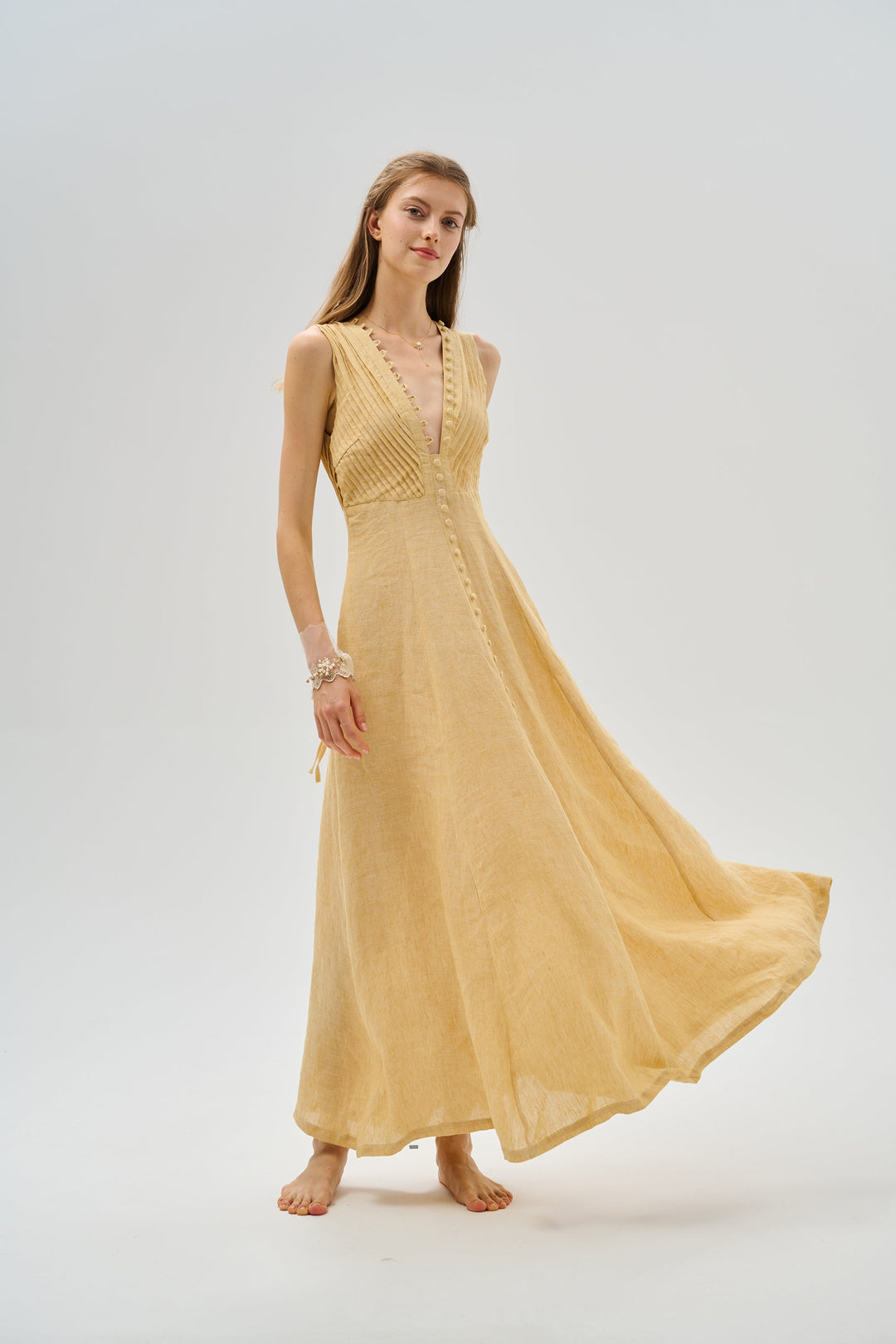 Rebecca 18 | Pleated Maxi Linen Dress