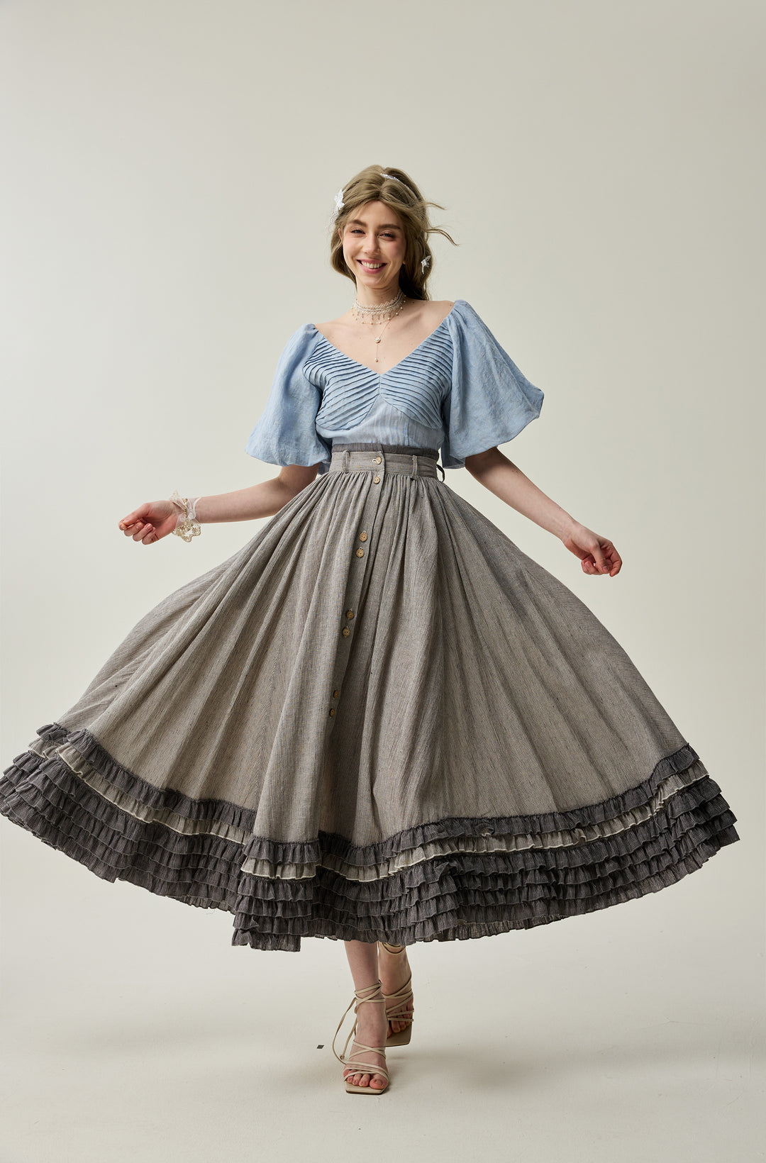 Dorothy 27 | Ruffled maxi linen skirt