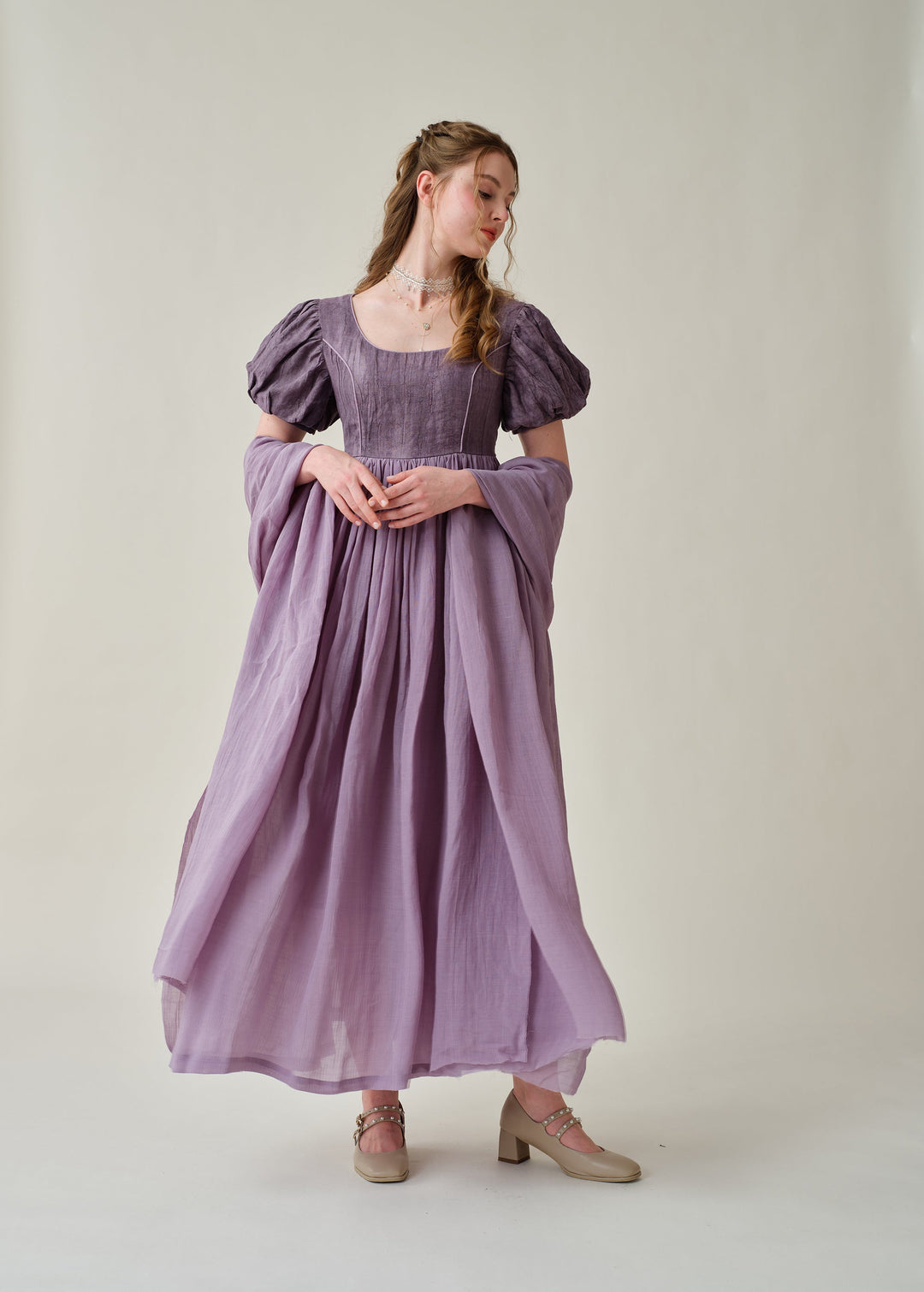 Ellena 33 | tie-dyed regency linen dress