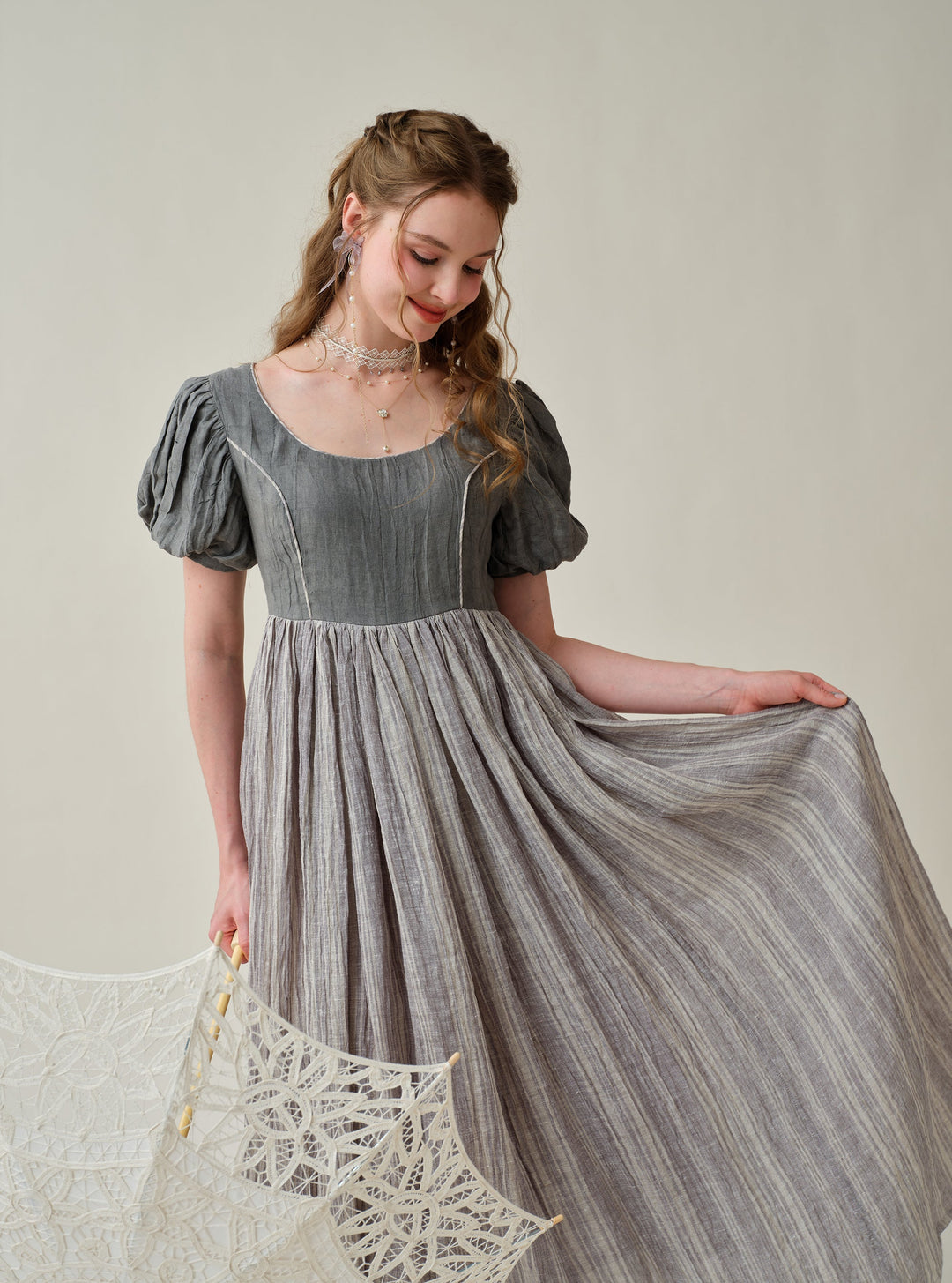 Ellena 33 | tie-dyed regency linen dress