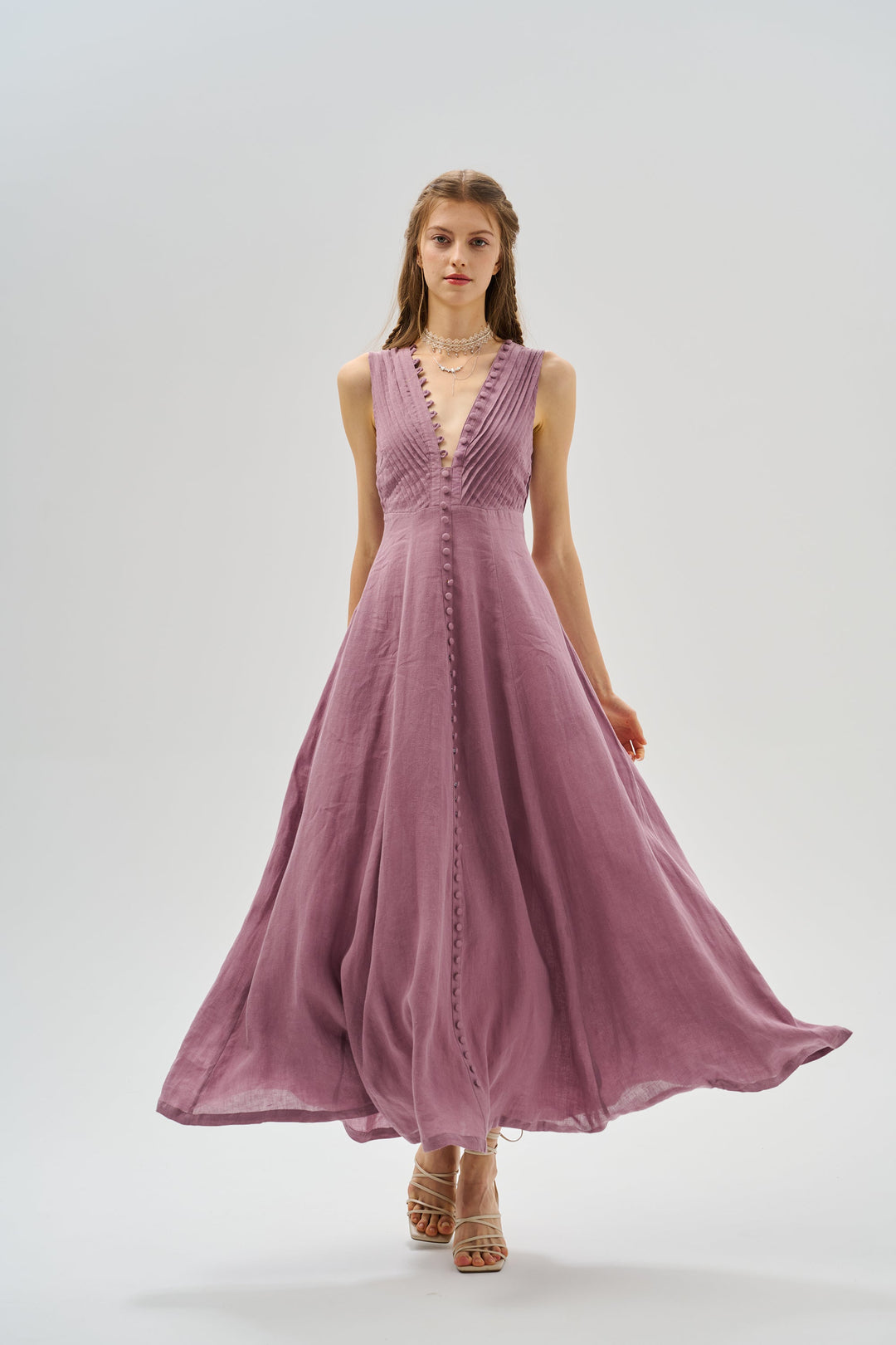 Rebecca 18 | Pleated Maxi Linen Dress
