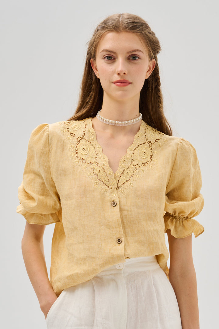 Summer 17 | openwork 100% linen blouse with lace