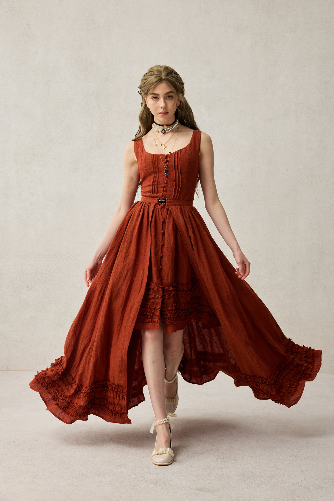 Wearable Poetry 17 | Ruffled linen dress & skirt （2 pieces)