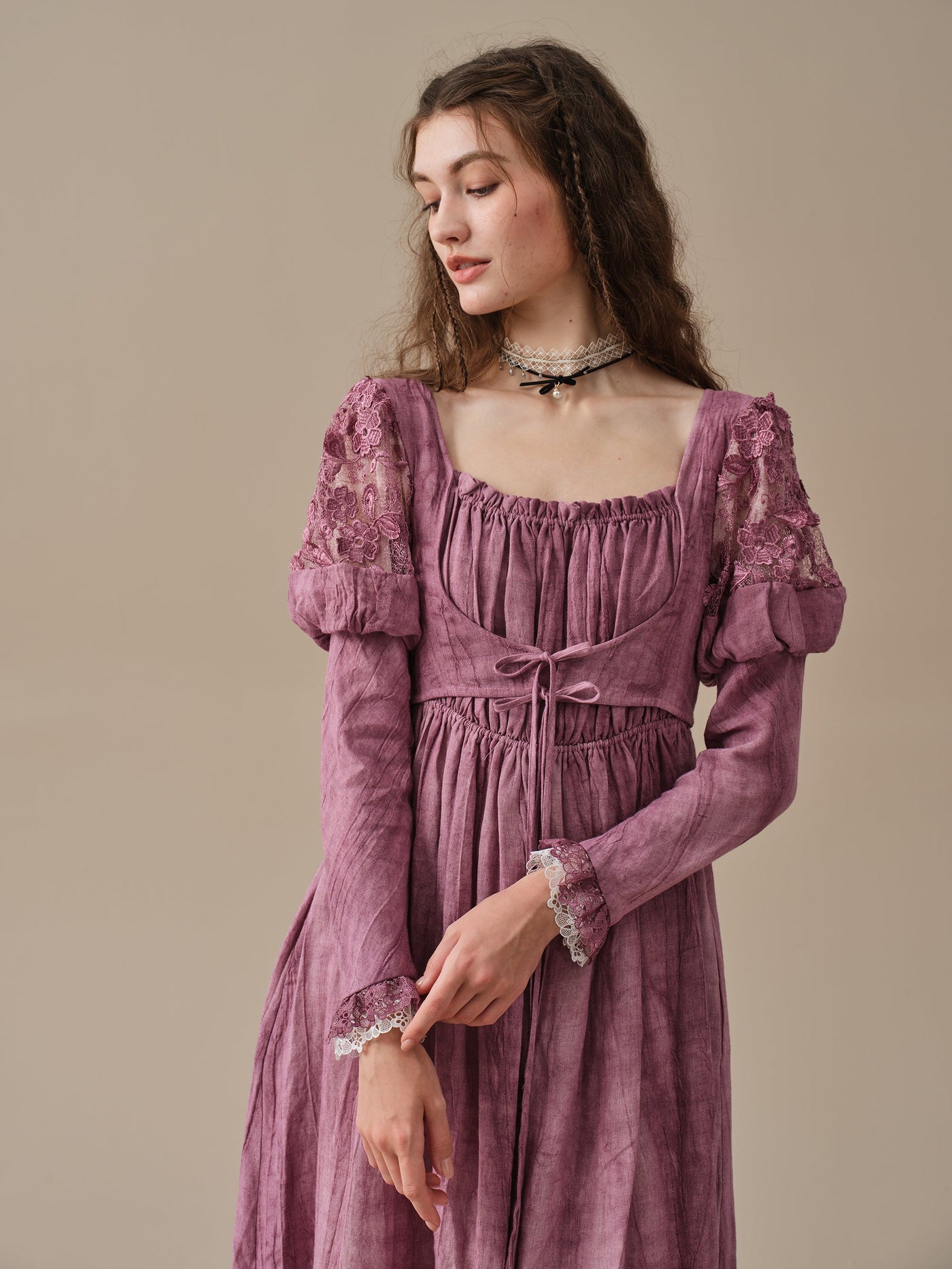 Edwina 22 | Lace regency linen dress – Linennaive