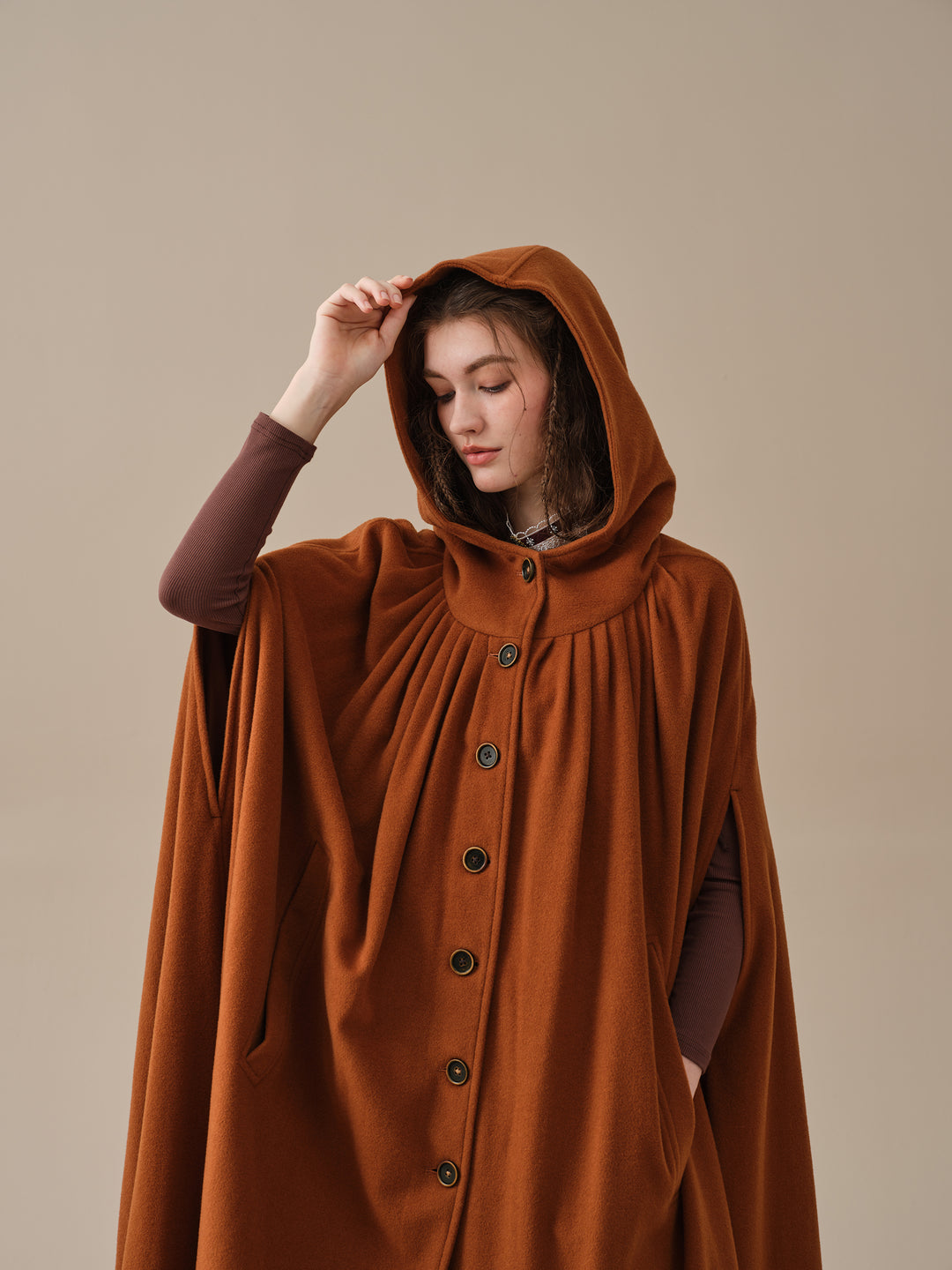 ARIEL 14 | HOODED WOOL CLOAK COAT