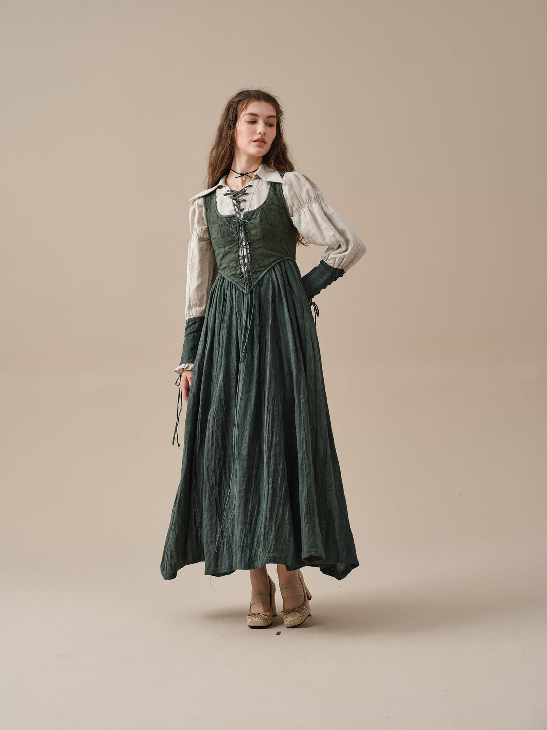 Anis 23 | Lace-up Jacquard Linen Corset Dress