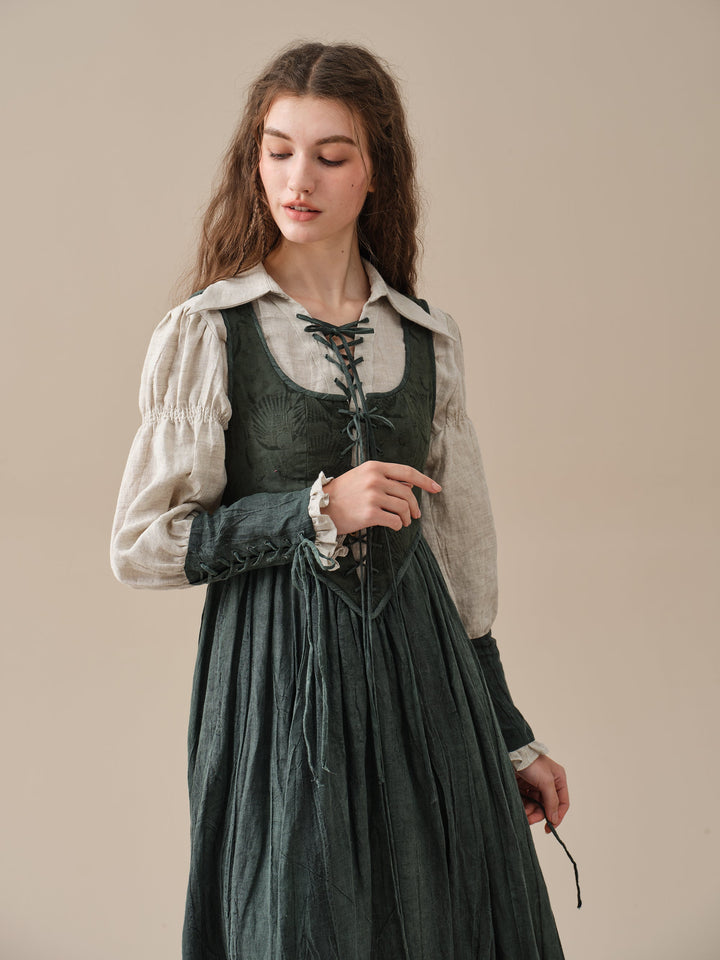 Anis 23 | Lace-up Jacquard Linen Corset Dress