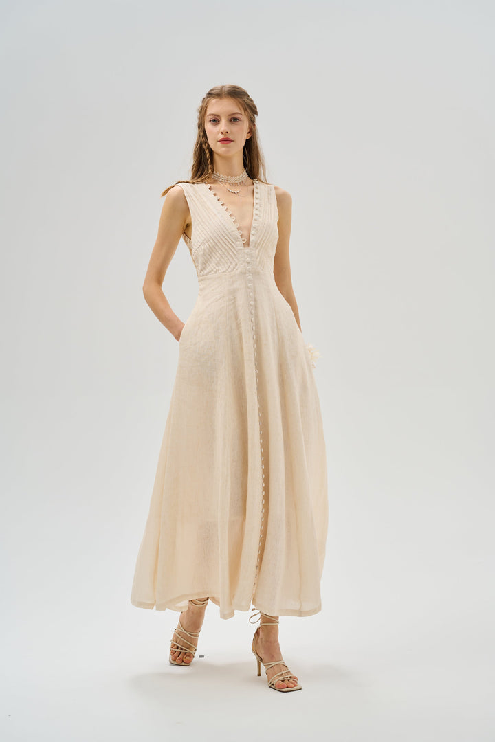 Rebecca 18 | Pleated Maxi Linen Dress