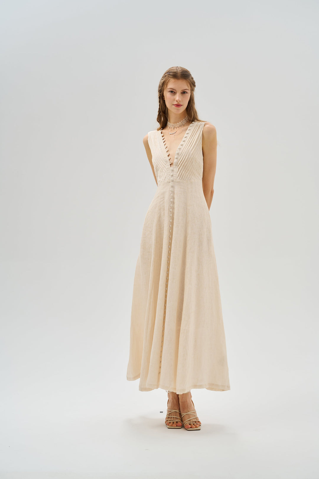 Rebecca 18 | Pleated Maxi Linen Dress