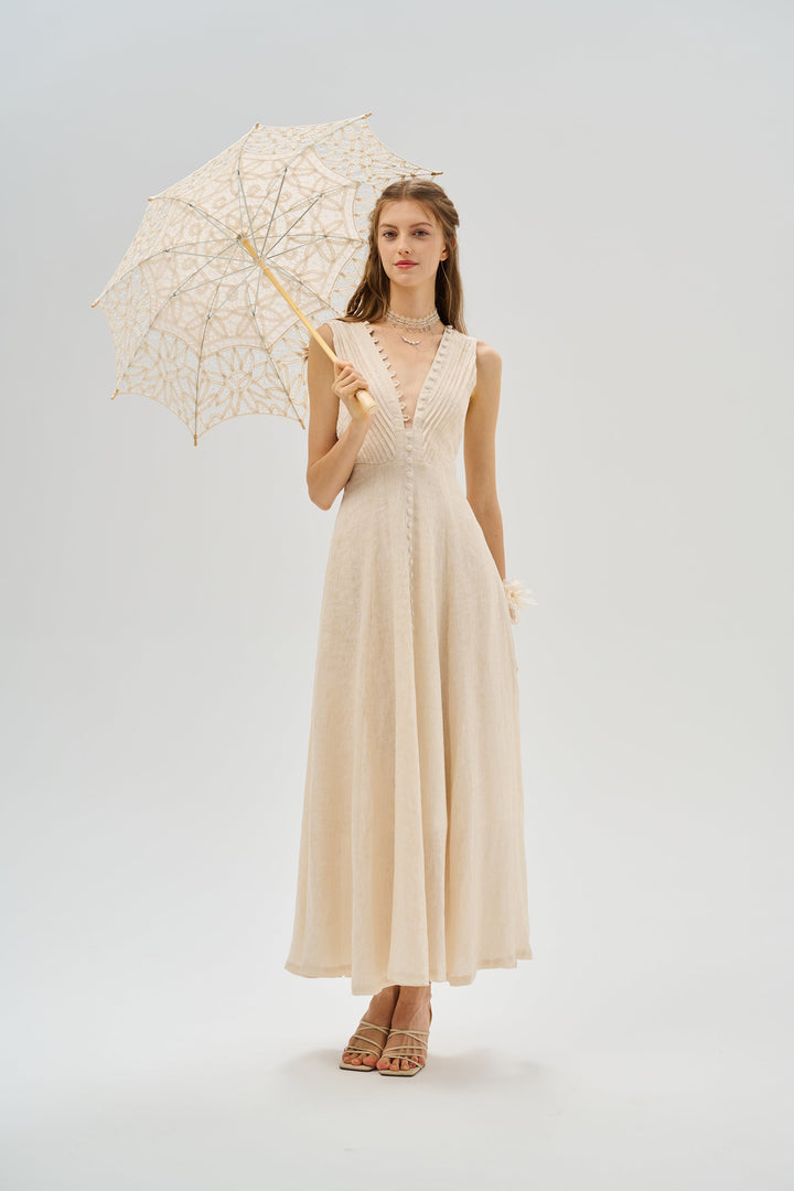 Rebecca 18 | Pleated Maxi Linen Dress