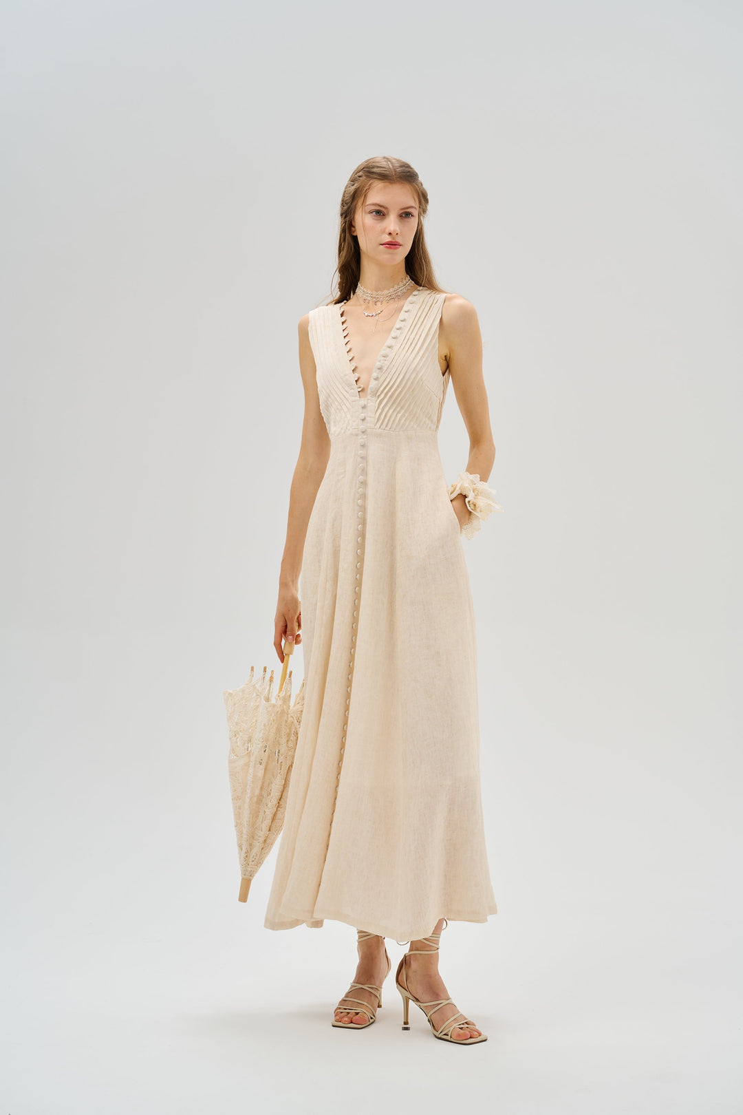 Rebecca 18 | Pleated Maxi Linen Dress