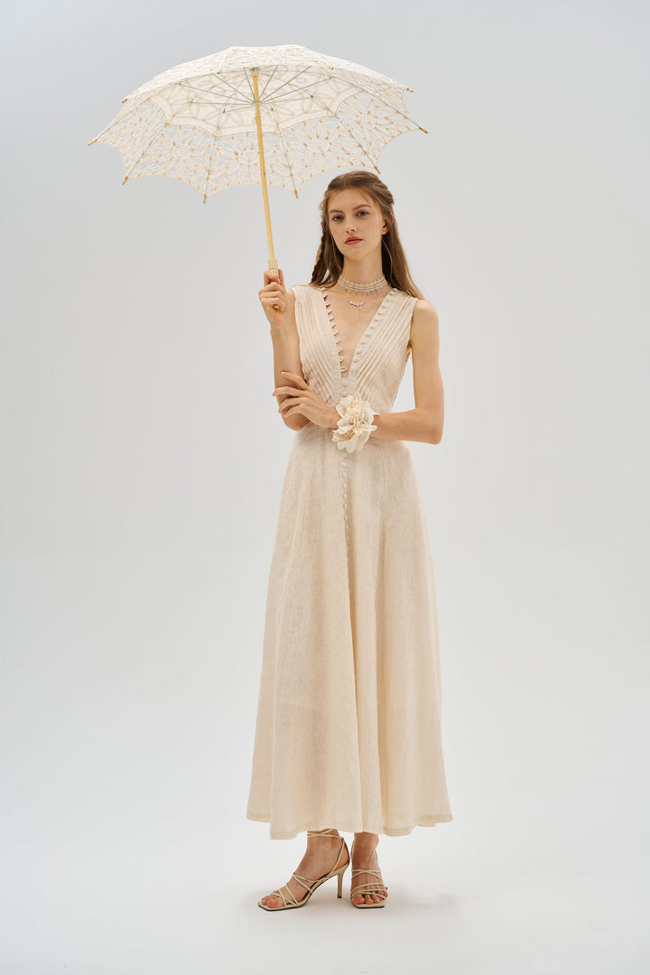 Rebecca 18 | Pleated Maxi Linen Dress