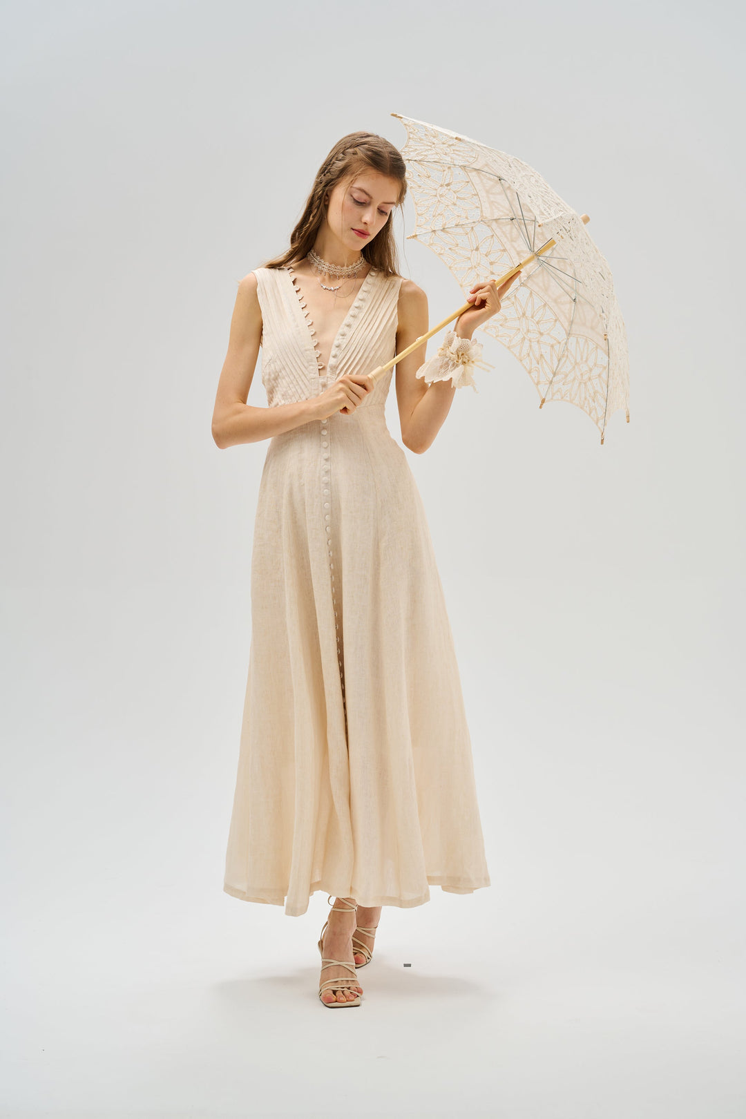 Rebecca 18 | Pleated Maxi Linen Dress