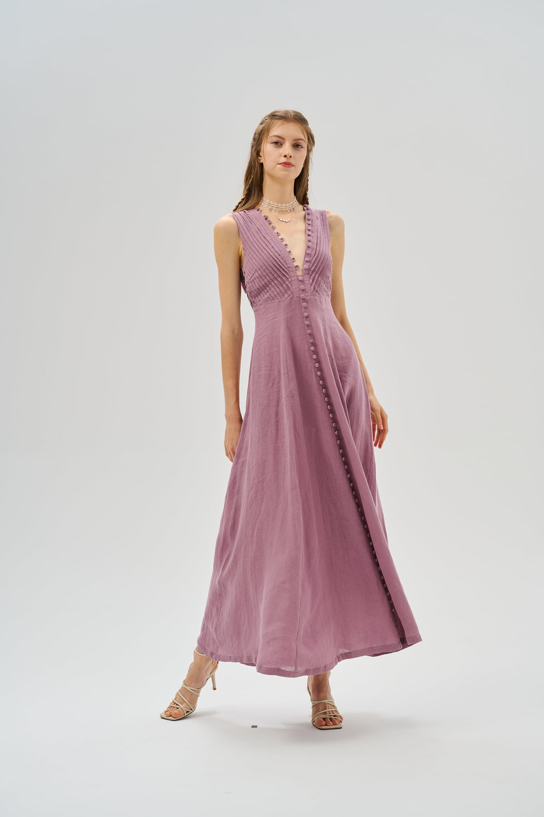 Rebecca 18 | Pleated Maxi Linen Dress