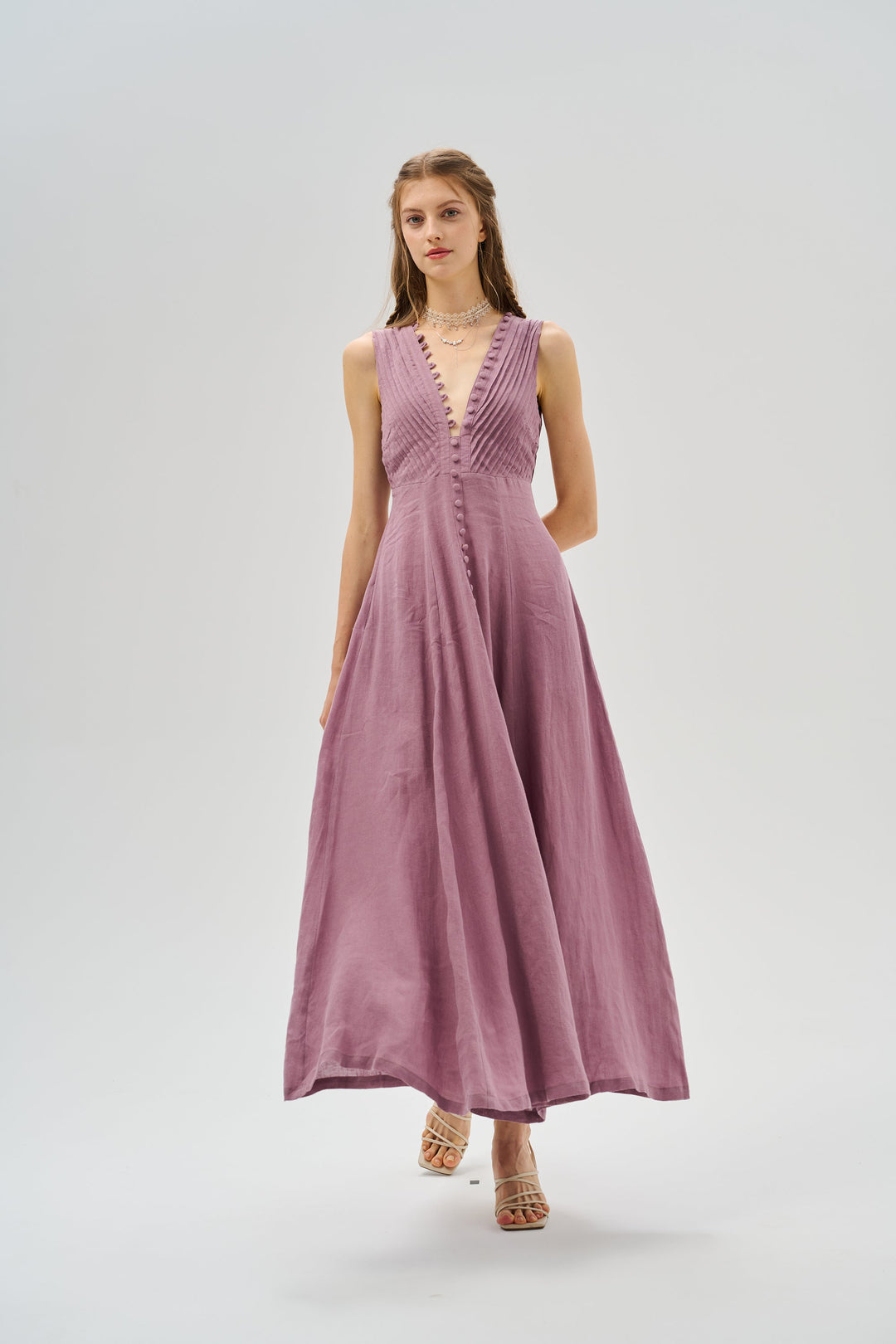 Rebecca 18 | Pleated Maxi Linen Dress