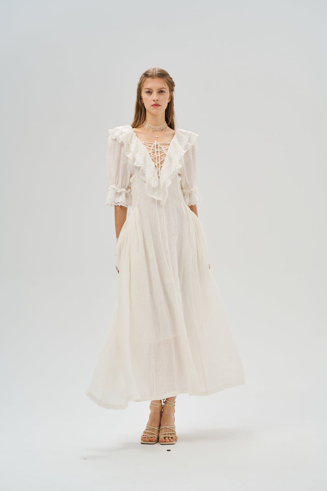 Elysia 15 | Lace-up linen flared dress