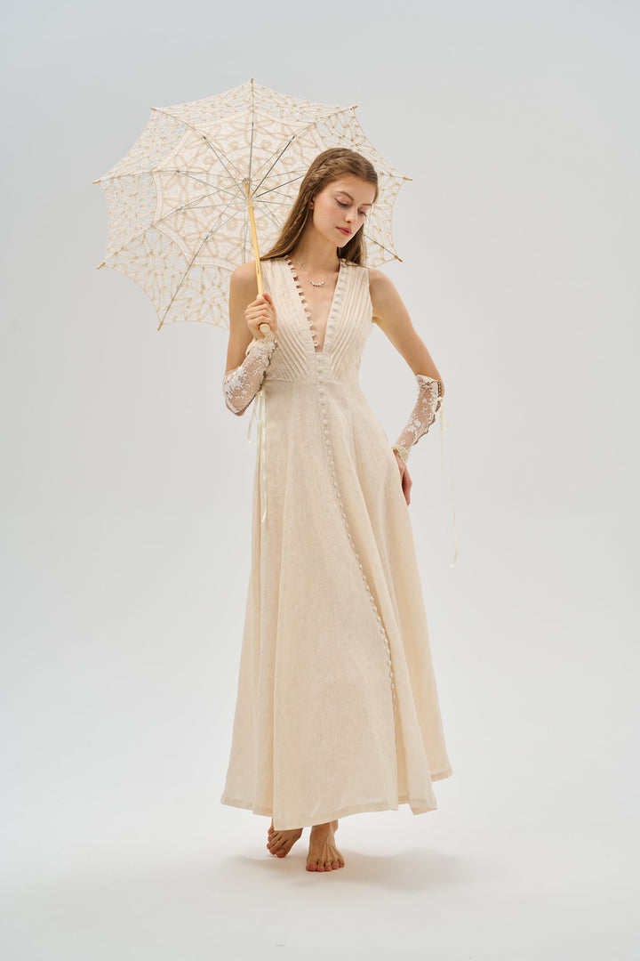 Rebecca 18 | Pleated Maxi Linen Dress