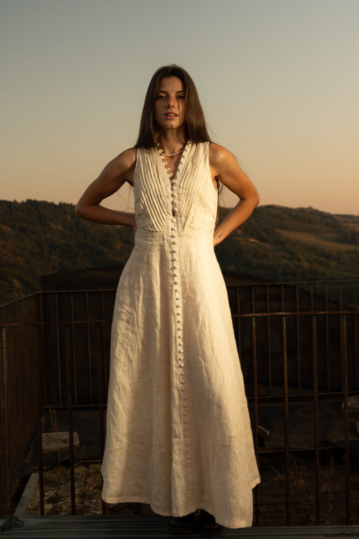 Rebecca 18 | Pleated Maxi Linen Dress