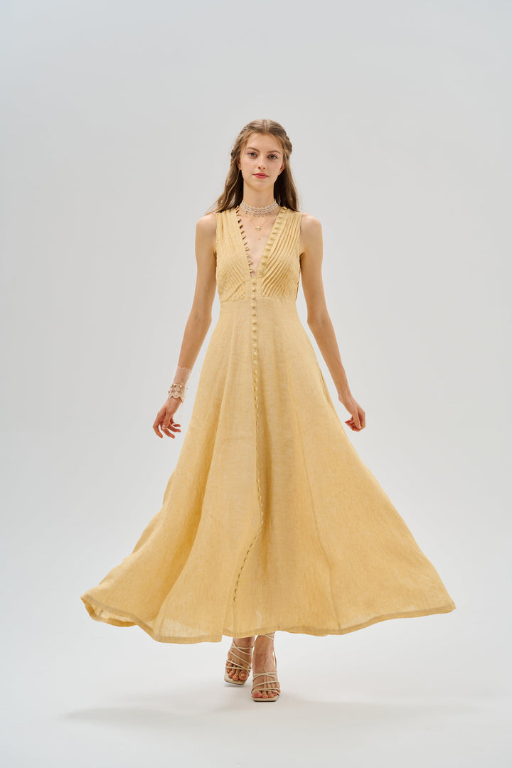 Rebecca 18 | Pleated Maxi Linen Dress