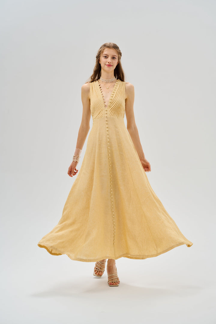 Rebecca 18 | Pleated Maxi Linen Dress