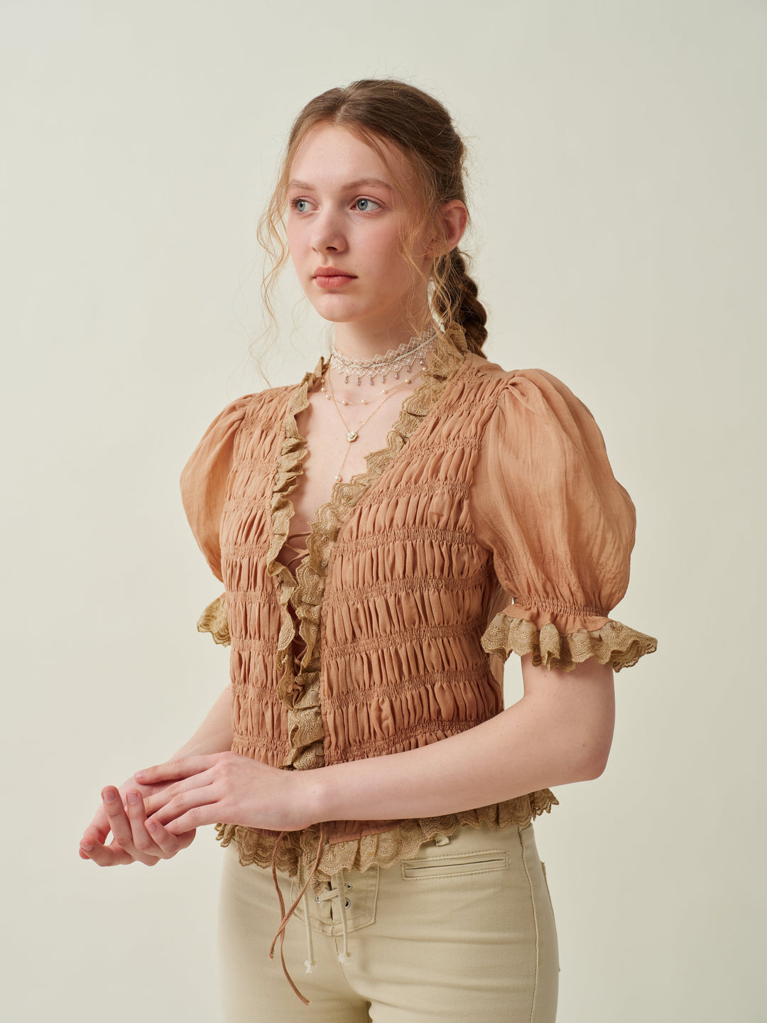 Luna 26 | lace up linen top blouse