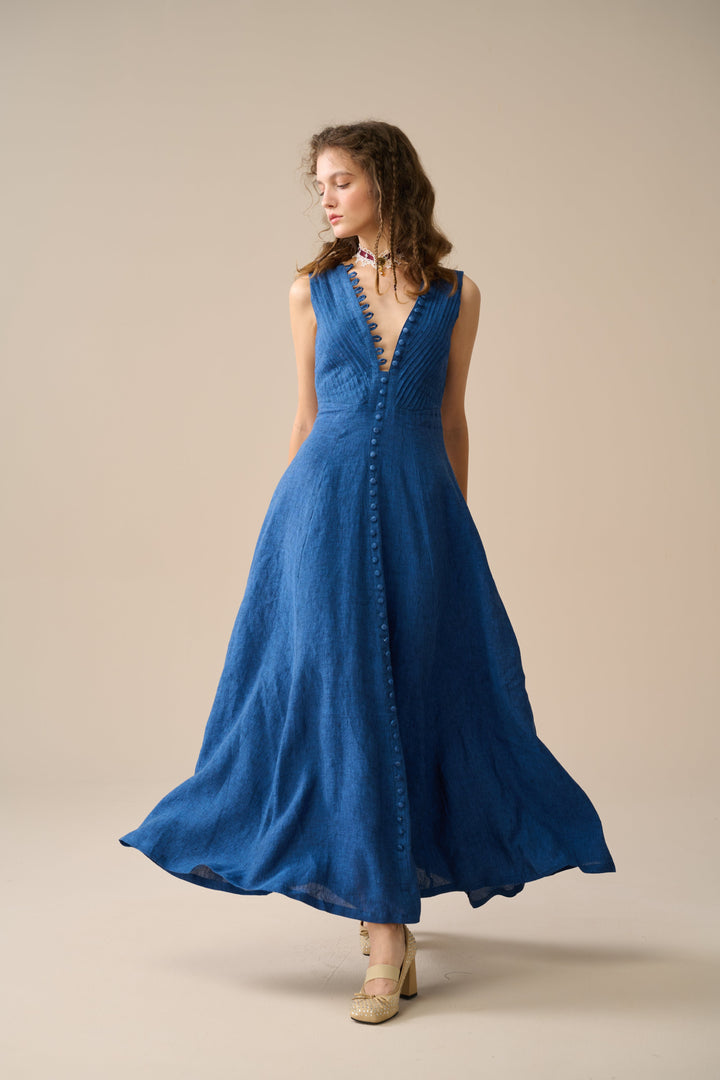 Rebecca 18 | Pleated Maxi Linen Dress