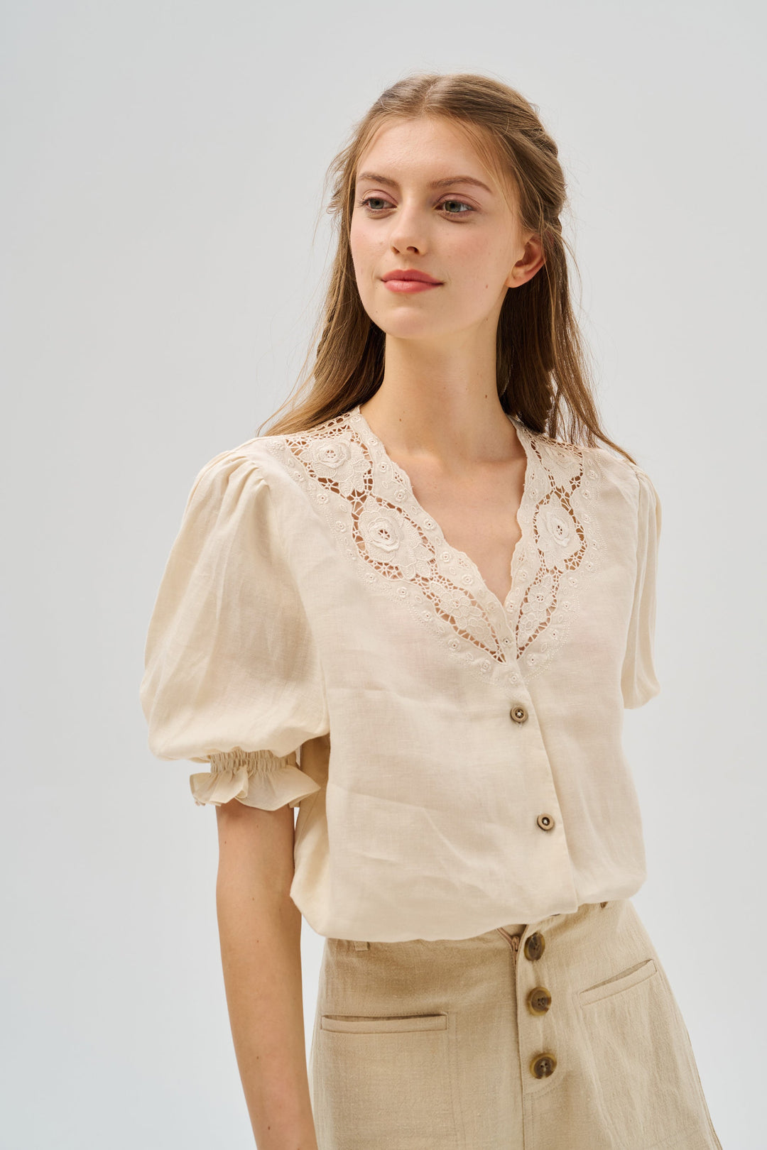 Summer 17 | openwork 100% linen blouse with lace