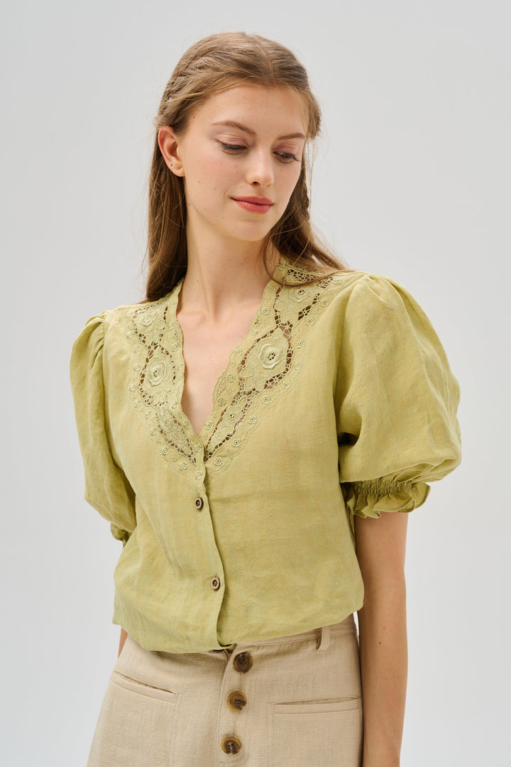 Summer 17 | openwork 100% linen blouse with lace