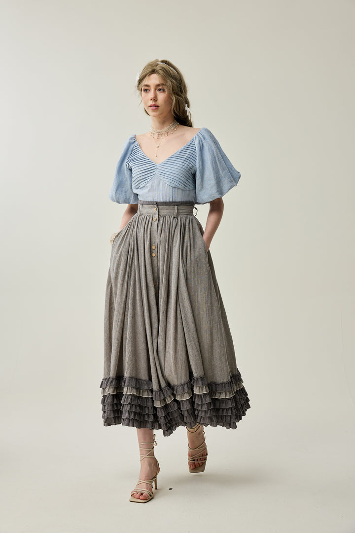 Dorothy 27 | Ruffled maxi linen skirt