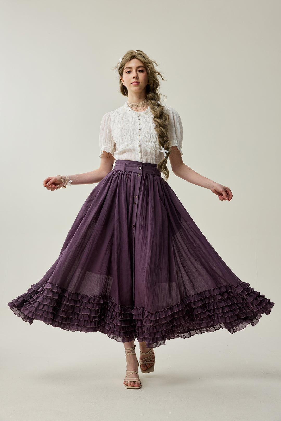 Dorothy 27 | Ruffled maxi linen skirt